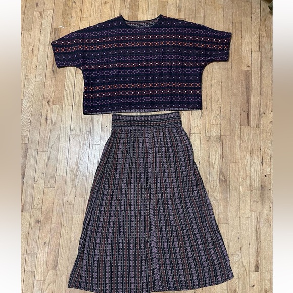 Ace & jig set calico Mardi Gras rara midi skirt and shirt small medium reverse! - Picture 8 of 11